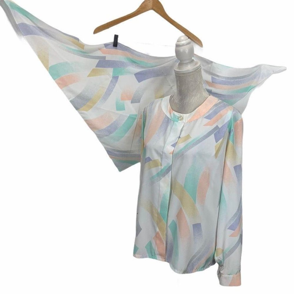 Bleyle‎ Vintage 80's Blouse & Scarf Set Button Up
